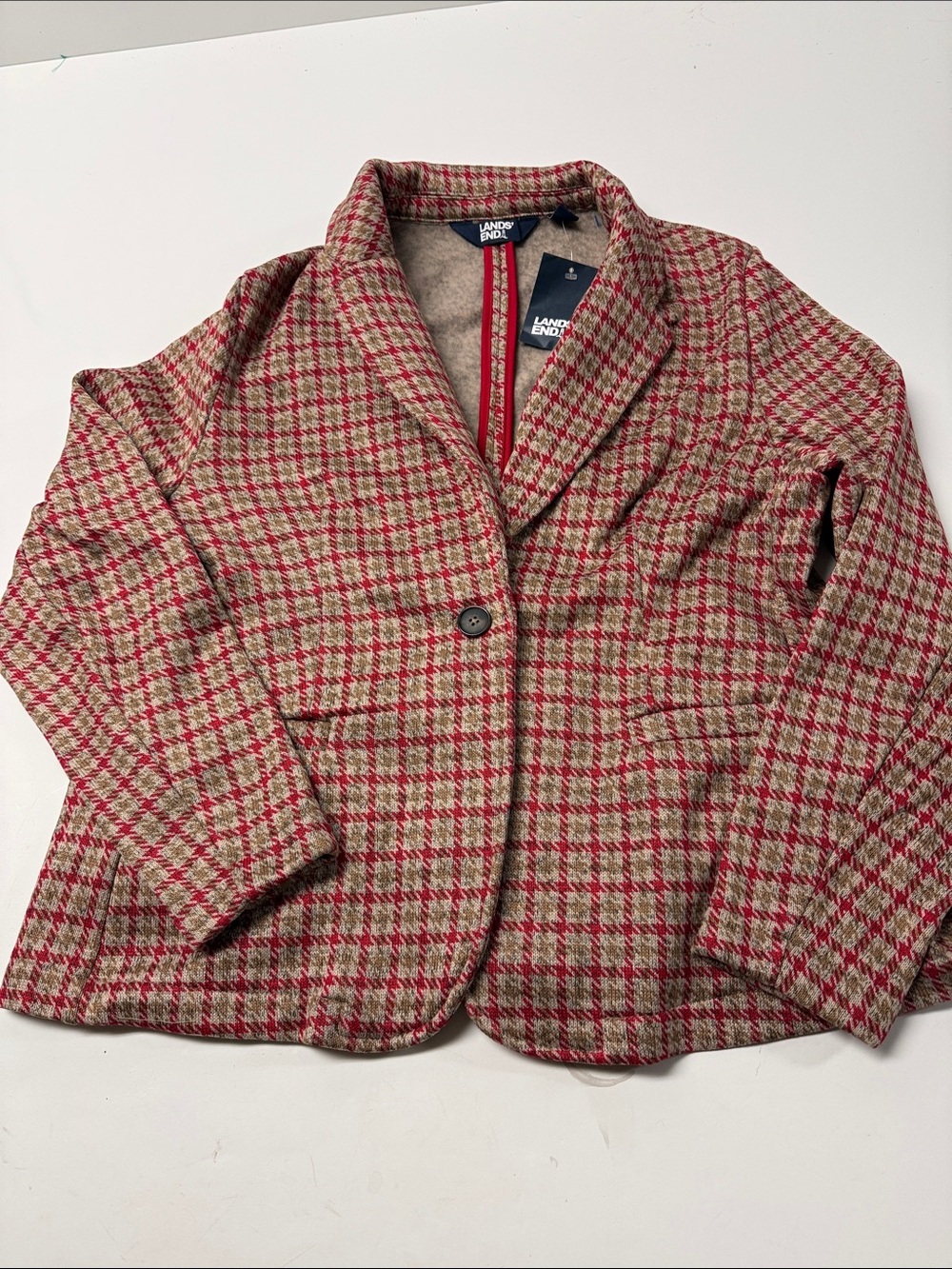 Lands' End Women's Red and tan Plaid Wool-Blend Blazer